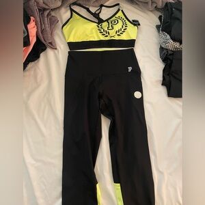Victoria secret PINK new with tags Black and Neon Yellow Activewear Set